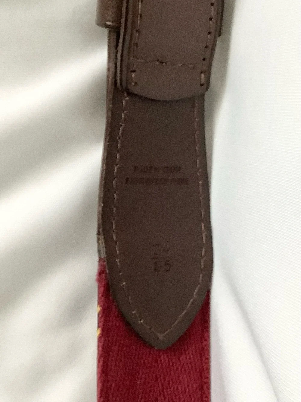 Polo by Ralph Lauren Burgundy Ribbon Belt with Navy and Gold Stripe